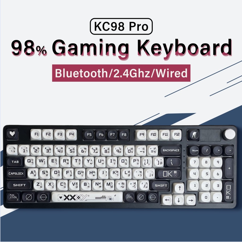Mathew Tech KC98 Pro Thai 3 Mode Wireless Mechanical Keyboard Hot Swappable with Display Knob RGB Li