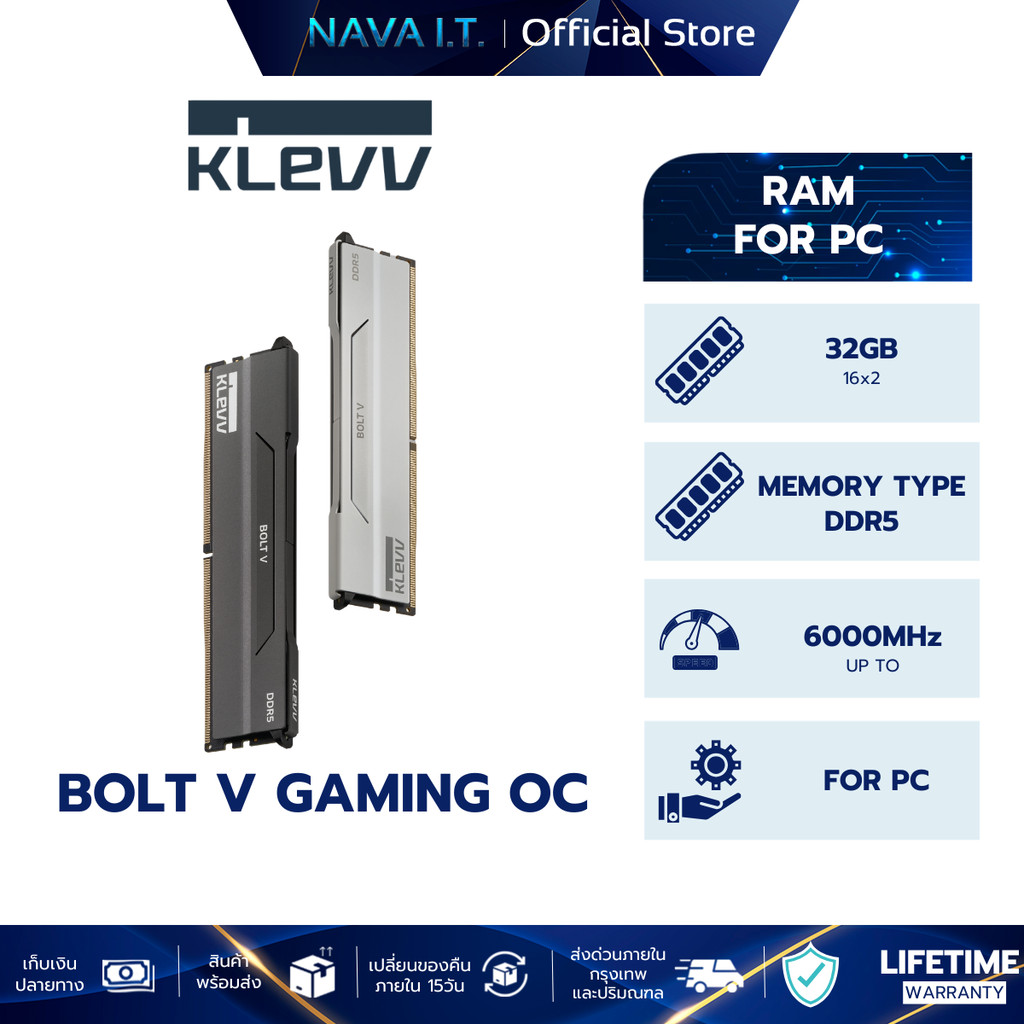 RAM แรม KLEVV BOLT V DDR5 Gaming OC Memory 32GB (16GBx2) 6000MHz CL28