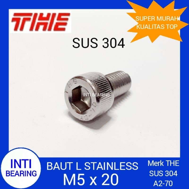 STAINLESS L-BOLT M5 x 20 ยี่ห้อ M5x20 SS SUS 304 HEX SOCKET HEAD CAP SCREW L-KEY 4 L4 PITCH 0.8 คุณภ