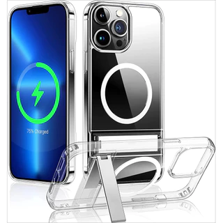 ซิลิโคนใสโทรศัพท์สําหรับiPhone 16 15 14 13 12 11 Pro MAX 16E Mini X XR XS MAX 7 8 Plus SE2020 พร้อมขาตั้งสําหรับแม่เหล็กชาร์จไร้สายกลับเคสโทรศัพท์C