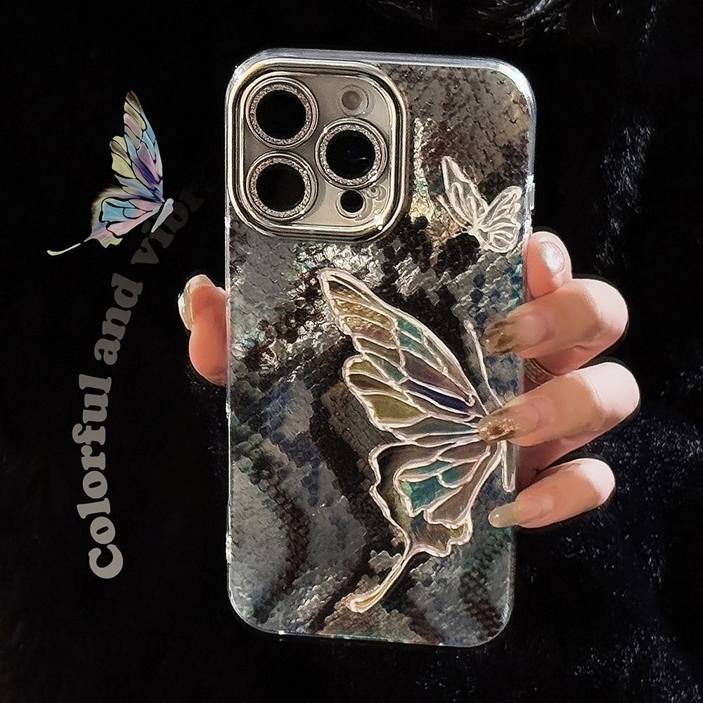 ️จัดส่งทันที️เคสไอโฟน11 13 14 15 16 Pro Max Art butterfly python pattern Case For iPhone 13PM,16PM,1