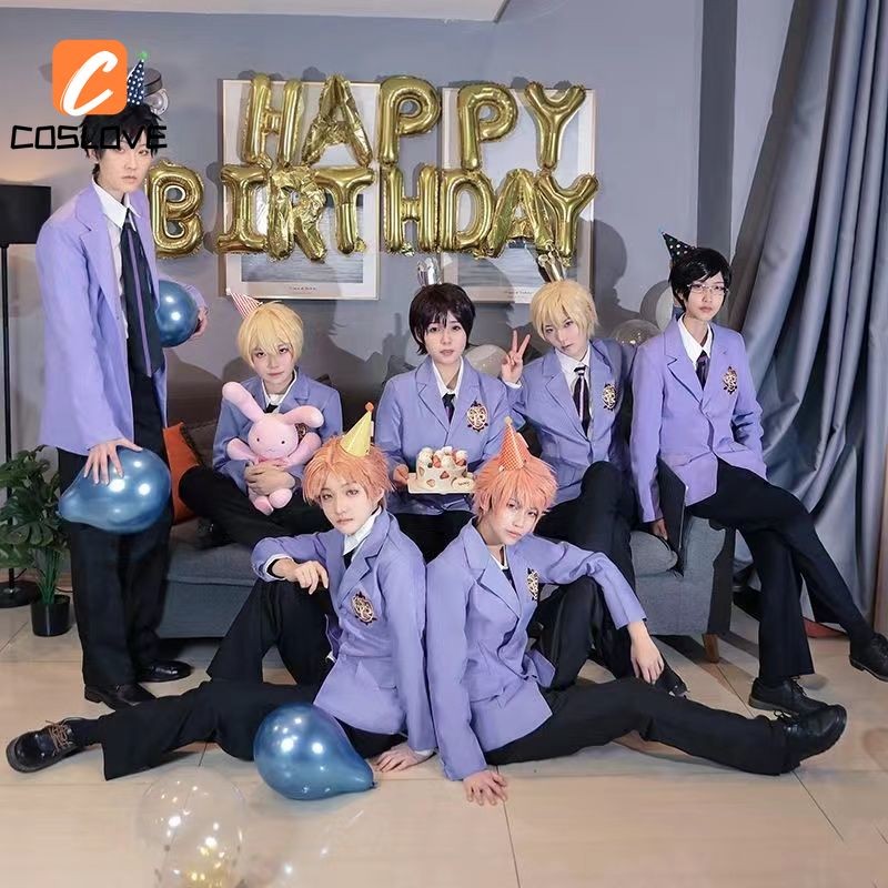 อะนิเมะ Ouran High School Host Club คอสเพลย์ เสื้อผ้าชุดสีม่วงสำหรับ Man