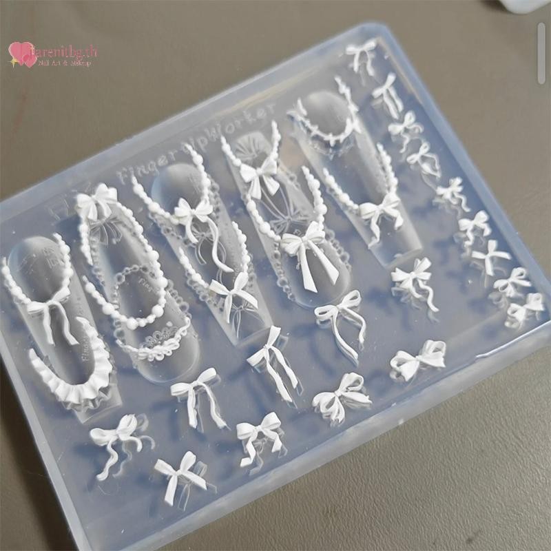 RENBG Bowknot ลูกปัดริบบิ้น 3D อะคริลิคแม่พิมพ์ตกแต่งเล็บ DIY ออกแบบซิลิโคนเล็บแม่พิมพ์แม่แบบสําหรับเล็บ Charms TH