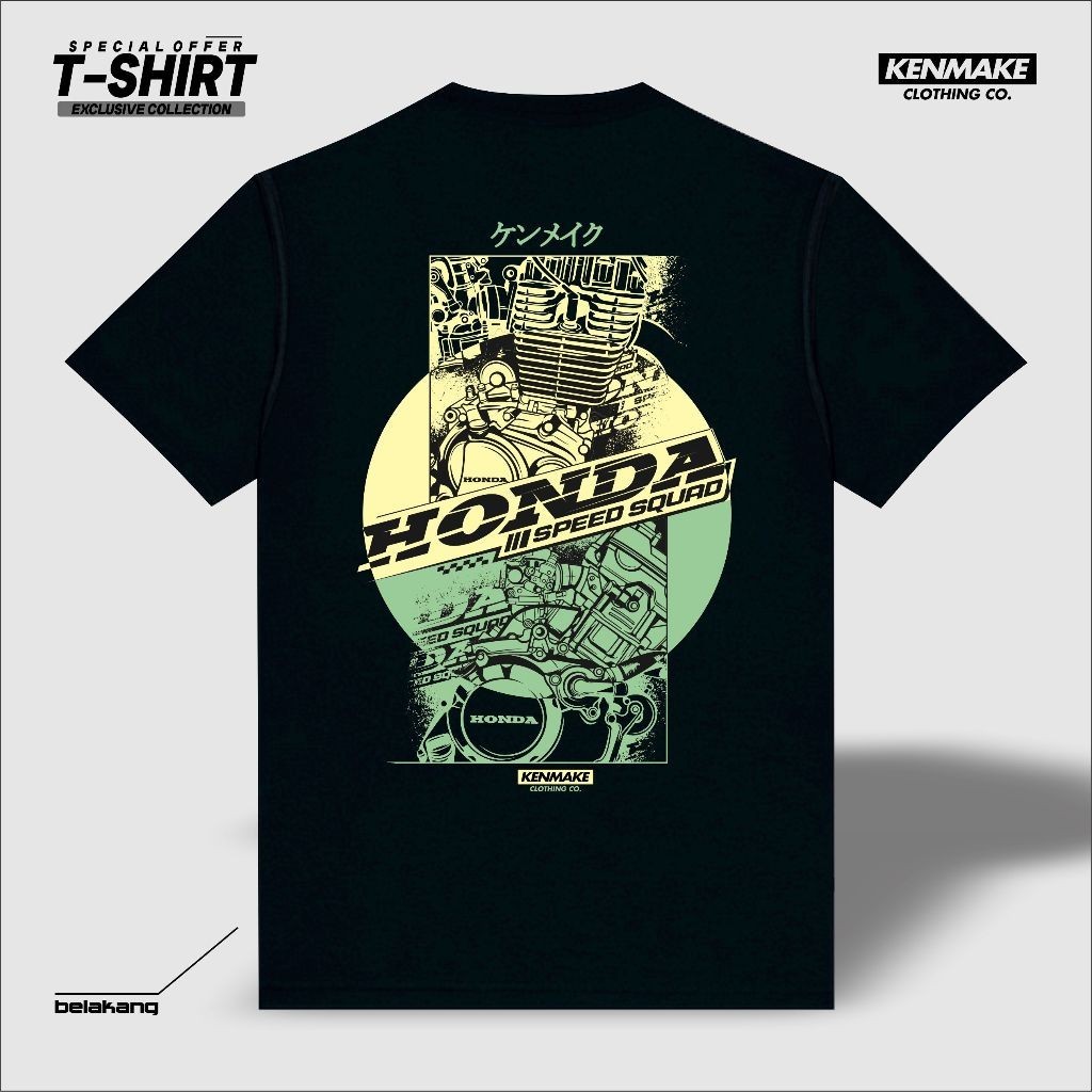 Cb kenmake เสื้อยืด honda squad ผู้ชายผู้หญิงรุ่นสีดํา