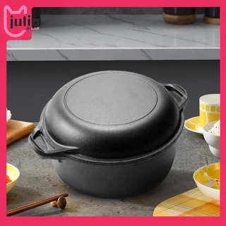 🚚กรุงเทพฯ🚚2 in 1 เตาอบดัตช์เหล็กหล่อพร้อมที่จับคู่เตาอบดัตช์หม้อ Skillet ชุดเครื่องครัวสําหรับขนมปังทอดเบเกอรี่ Camping BBQ