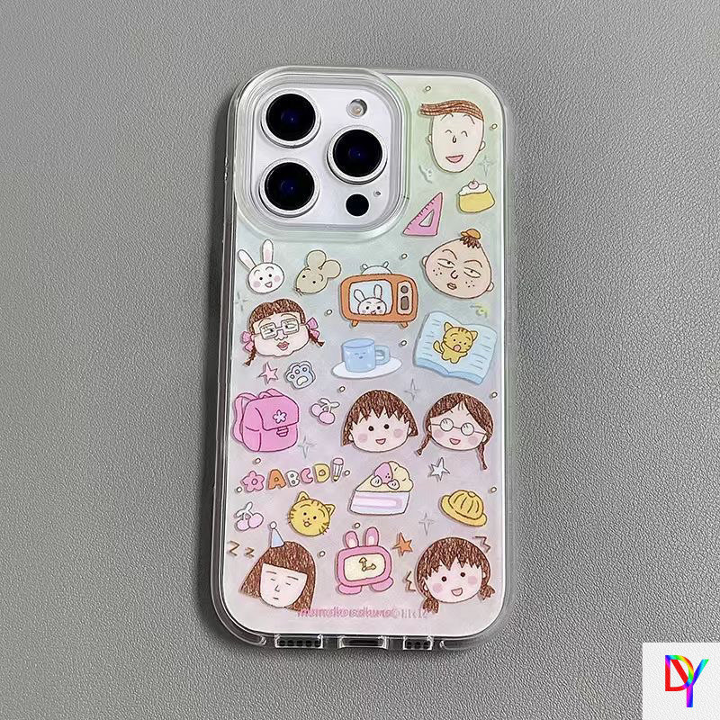 IMD Double Layer Chibi Maruko Apple 16/15/14/13 Pro เคสโทรศัพท์ 12/11 Pro Hard Case XR/XS