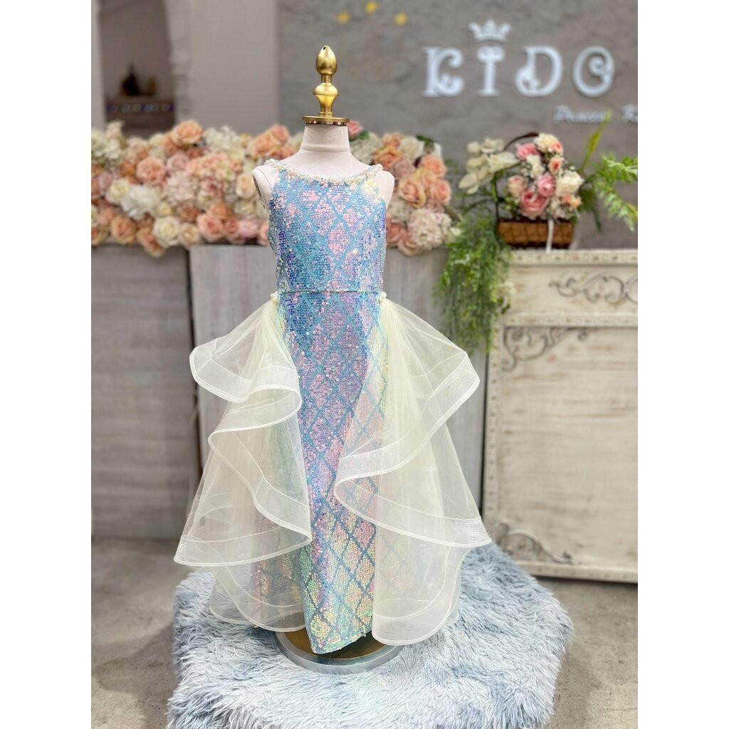 ชุดราตรีเด็ก(หน้าร้านอยู่รัชดา ลองได้ถ่ายรูปเองจากชุดจริง)W19212 สีฟ้า ชุดหางปลา