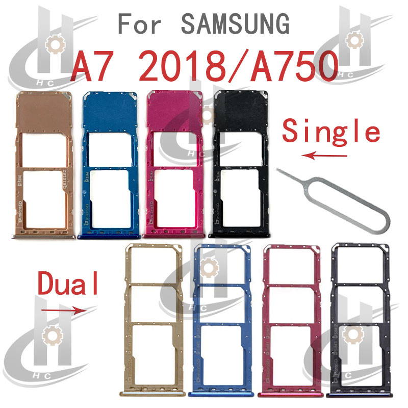 Dual และ Single Sim ถาดสําหรับ Samsung Galaxy A7 2018 A750 ถาดซิมการ์ดผู้ถือช่องใส่การ์ด Reader SD Slot Adapter อะไหล่