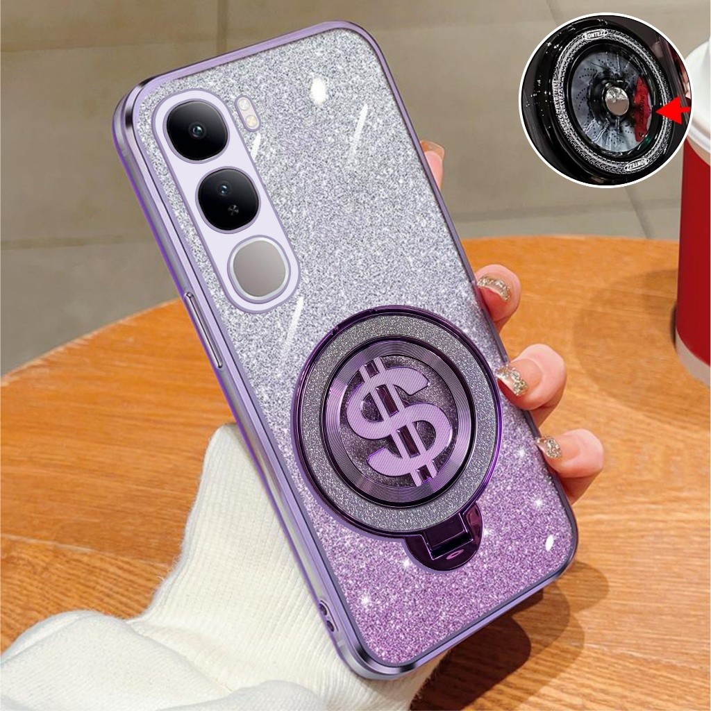 Vivo V40 / V40 Lite 4G 5G Softcase Glitter Ring Dollar Magsef Holder Premium