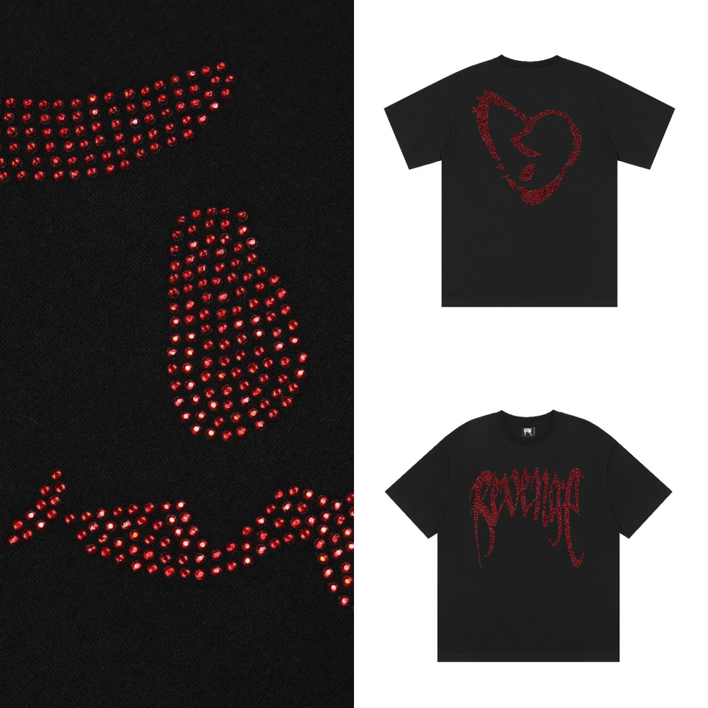 Revenge แฟชั่นแขนสั้นผู้ชายผู้หญิงตัวอักษร Love Heart Hot Diamond All-Match เสื้อคู่ 3602