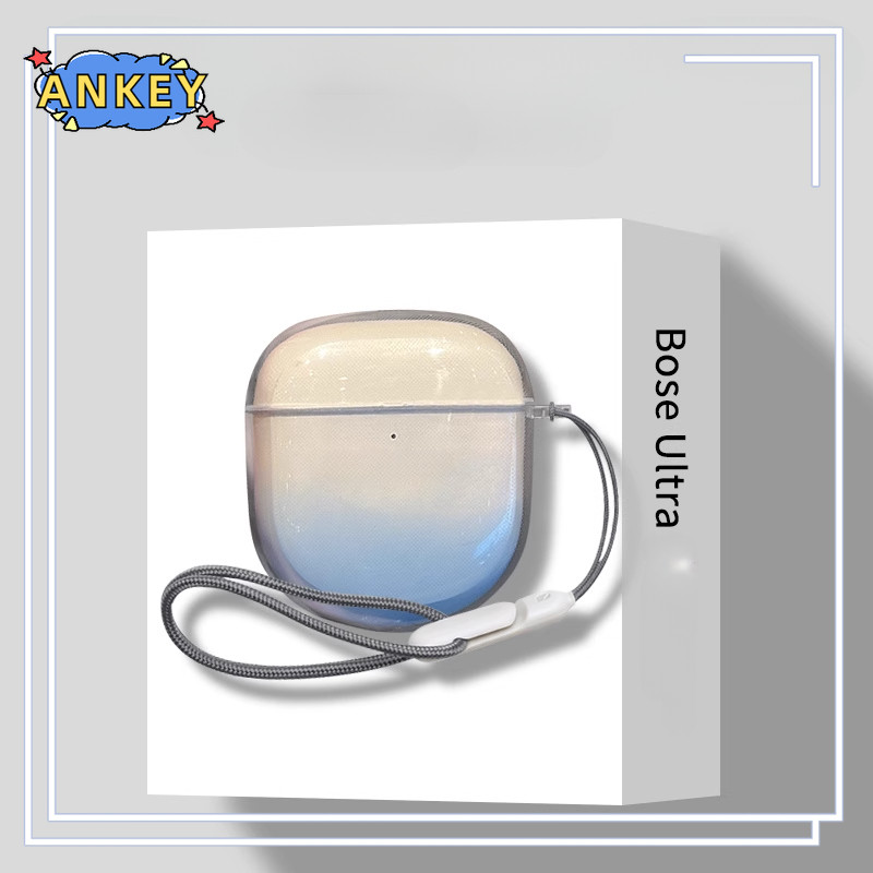 For Bose QuietComfort Ultra / QC II Transparent Earphone Silicone Case Blue Clear Earbuds Bear Waterproof Shockproof Soft Protective Headphone Cover Headset Skin with Lanyard