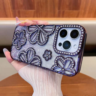 เพชรดอกไม้ แวววาว ชุบเคสโทรศัพท์สําหรับ ไอโฟน 17 มือโปร สูงสุด 16 บวก 15 14 13 12 11 กันกระแทกป้องกันปลอก