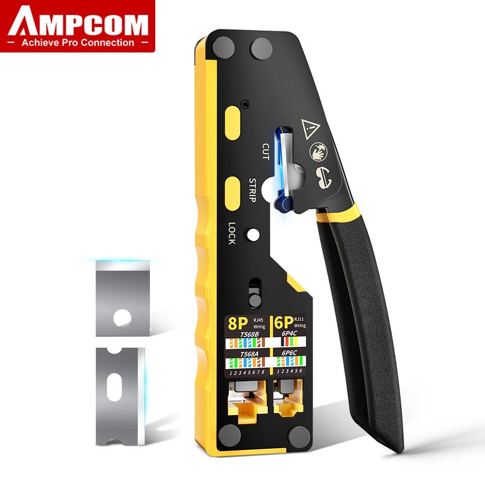 AMPCOM RJ45 Crimper Pass Through RJ45 Crimping Tool For CAT6 CAT5E Pass Thru Ethernet Modular Plugs 
