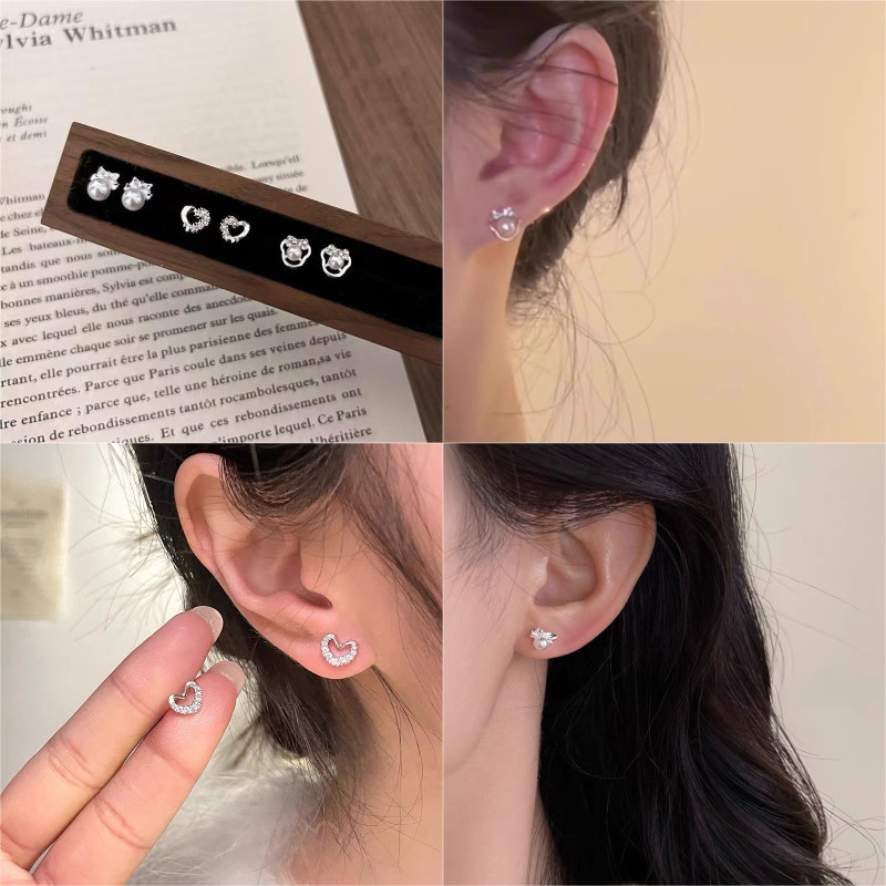 6 ชิ้น/ล็อตแฟชั่น S925 เงินมินิน่ารัก PIercing ต่างหูหู Studs เครื่องประดับอุปกรณ์เสริม