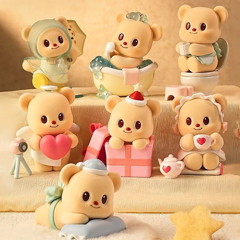 พร้อมสต็อก PLZDOT ของแท้ butterbear butterbear Leisure Time Series Mystery กล่องรูปตุ๊กตา Flocking ข