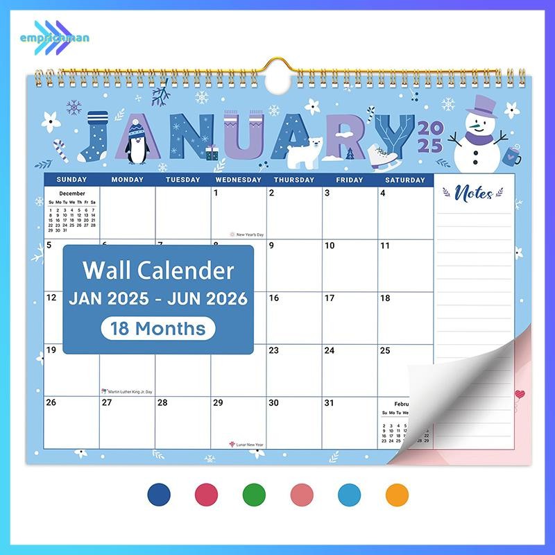 EPMN> 18 ปฏิทินผนังรายเดือน 2025 ถึงมิถุนายน 2026 ปฏิทินแขวนขนาดใหญ่ตามฤดูกาล Wall Planner โฮมออฟฟิศ