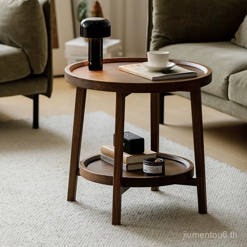 โต๊ะข้างโซฟาไม้ Walnut สีดำจากอเมริกาเหนือ โต๊ะกลมเรียบง่ายสมัยใหม่ โต๊ะเก็บของในห้องนั่งเล่น โต๊ะเข