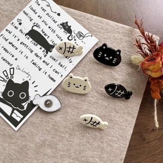 หมุดกระดานฟิลท์/กระดานคอร์ก หมุดสร้างสรรค์แมวและปลาสีดำและขา…