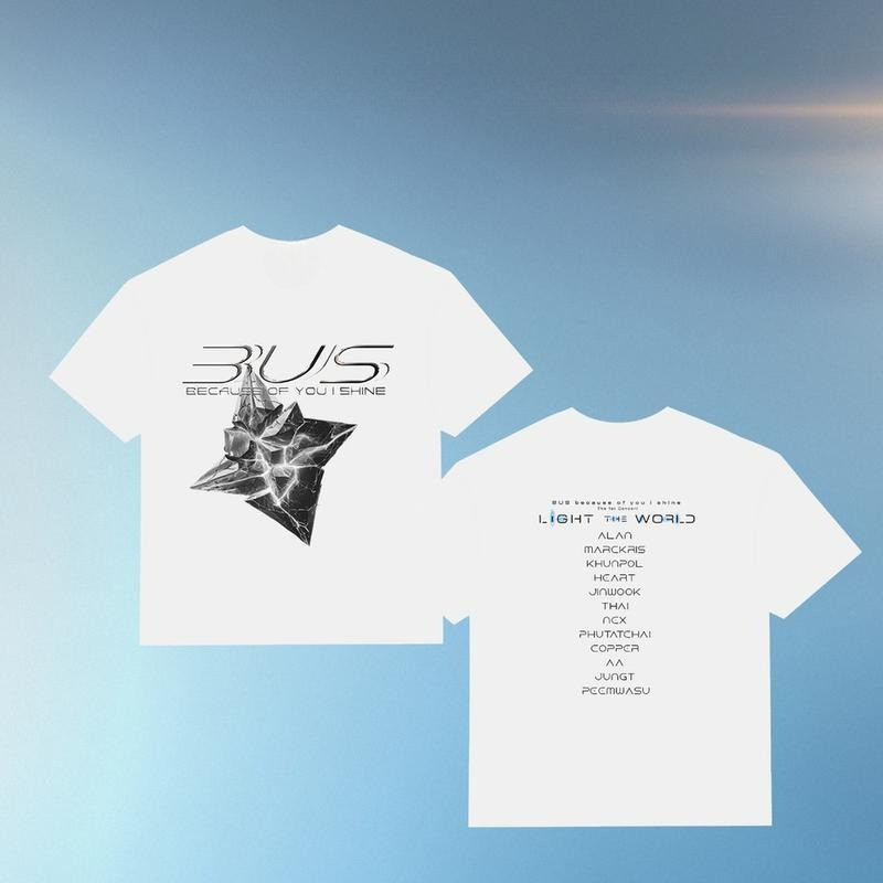 2025 BUS Because of You I Shine BUS_LIGHTTHEWORLD คอนเสิร์ตแขนสั้นเสื้อยืดคอกลมหญิง ราคา ถูกที่สุด ดีลบีเคเค แกลเลอรีภาพที่ 2