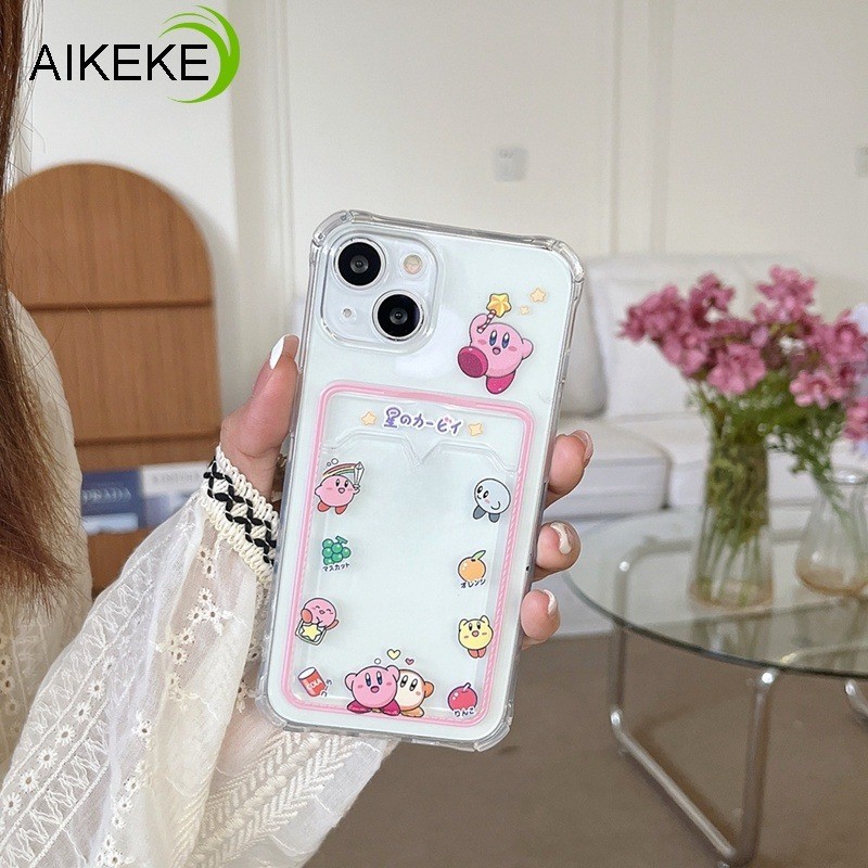 ใช้งานร่วมกับสําหรับiPhone 16E 16 Pro Max 15 14 Plus 13 12 Mini 11 Pro Max XR XS Max X 8 7 6 6s Plus SE3 SE2 SE 2022 2020 รูปแบบการ์ตูนKirby Soft Clearพร้อมกระเป๋าสตางค์ผู้ถือบัตรฝาครอบ