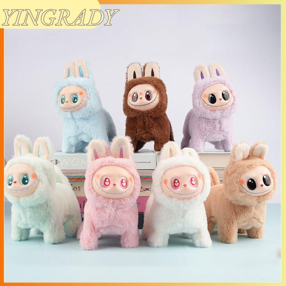 YINGRADY ตุ๊กตาลาบูไฟฟ้า, วิ่งร้องเพลงการ์ตูน Labuba ตุ๊กตากล่องของเล่น, ซิลิโคนหน้าจะเรืองแสงมัลติฟังก์ชั่นแปลกตลก Labubu