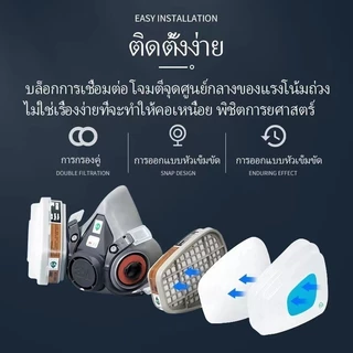 3M หน้ากากกันสารเคมี รุ่น 6200 ขนาดกลาง พร้อมตลับกรอง 6001, ฟิลเตอร์ 5N11, ฝาครอบ 501ของแท้ 100%