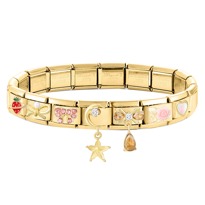 สร้อยข้อมือเสน่ห์อิตาลี 9 มิลลิเมตร แพทช์ด้านล่าง ลิงค์พอดี ทําเอง ผีเสื้อและดอกไม้ อุปกรณ์ย้อนยุคโมดูล - รูปที่ 3