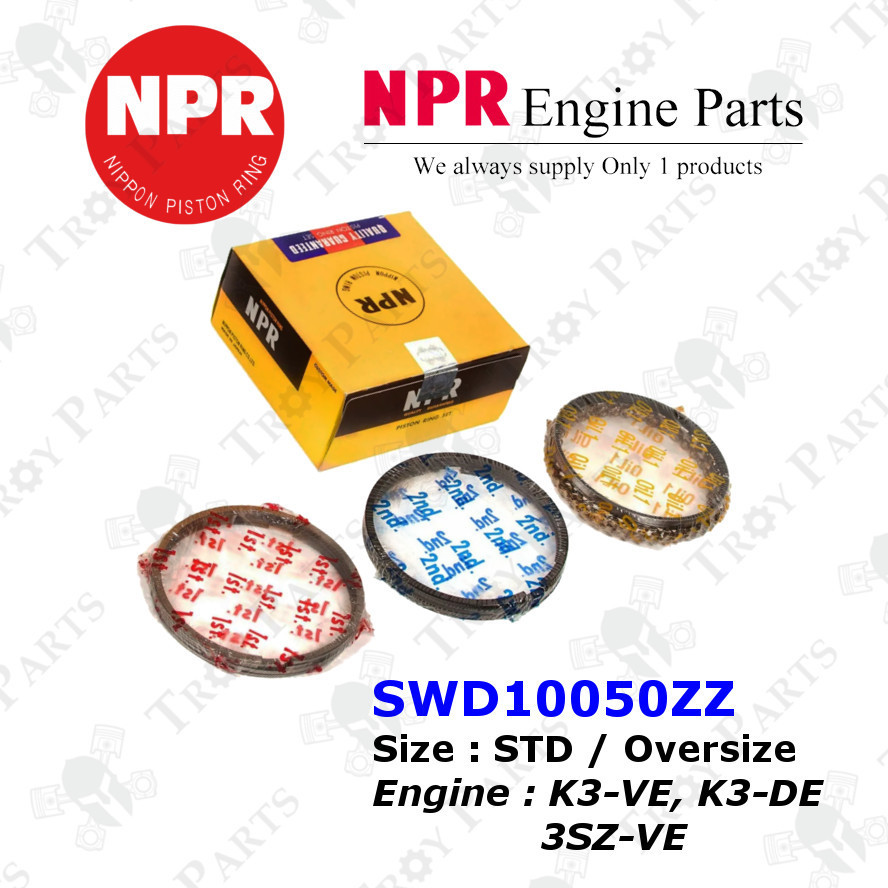 NPR ชุดแหวนลูกสูบสําหรับ Toyota Avanza 1.3 1.5 F601 F602 F652 Gran Max K3-VE K3-DE 3SZ-VE (SWD10050Z