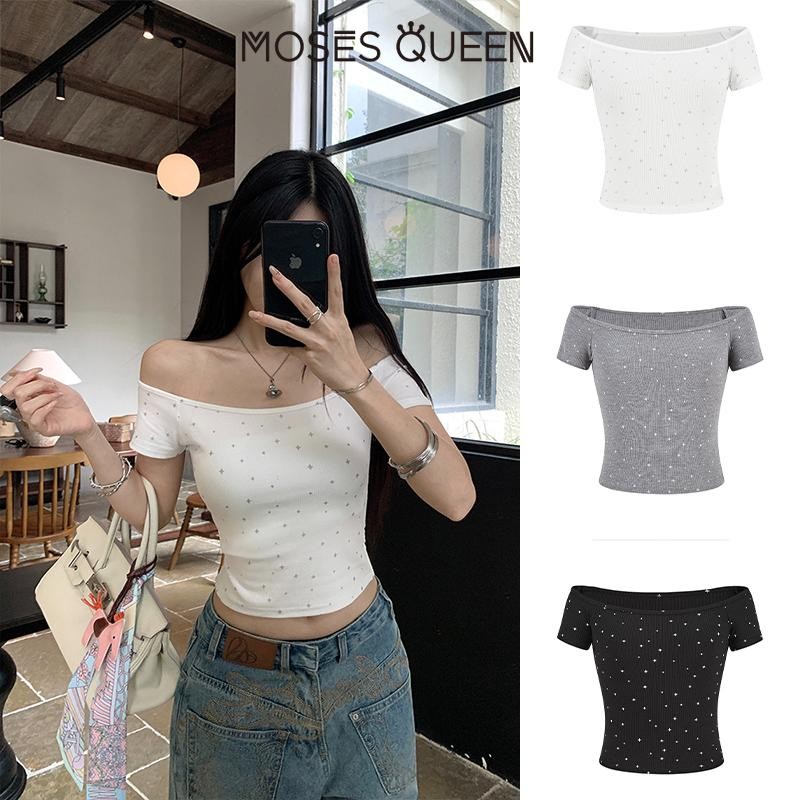 MOSESQUEEN  โมเสส ราชินี อเมริกันย้อนยุค เสื้อสายพานแขนสั้น เอวแน่น สลิมฟิต สำหรับผู้หญิง ฤดูร้อนปี 2025 #63089