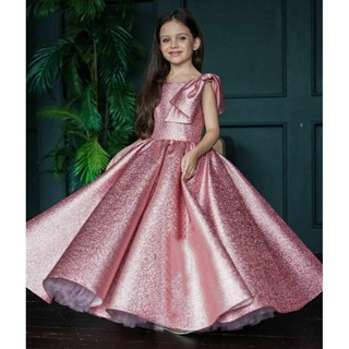 Gd4598- พร้อมส่งจากไทย ชุดออกงานเด็กหญิงสีชมพู โบว์ใหญ่สวยสุ…