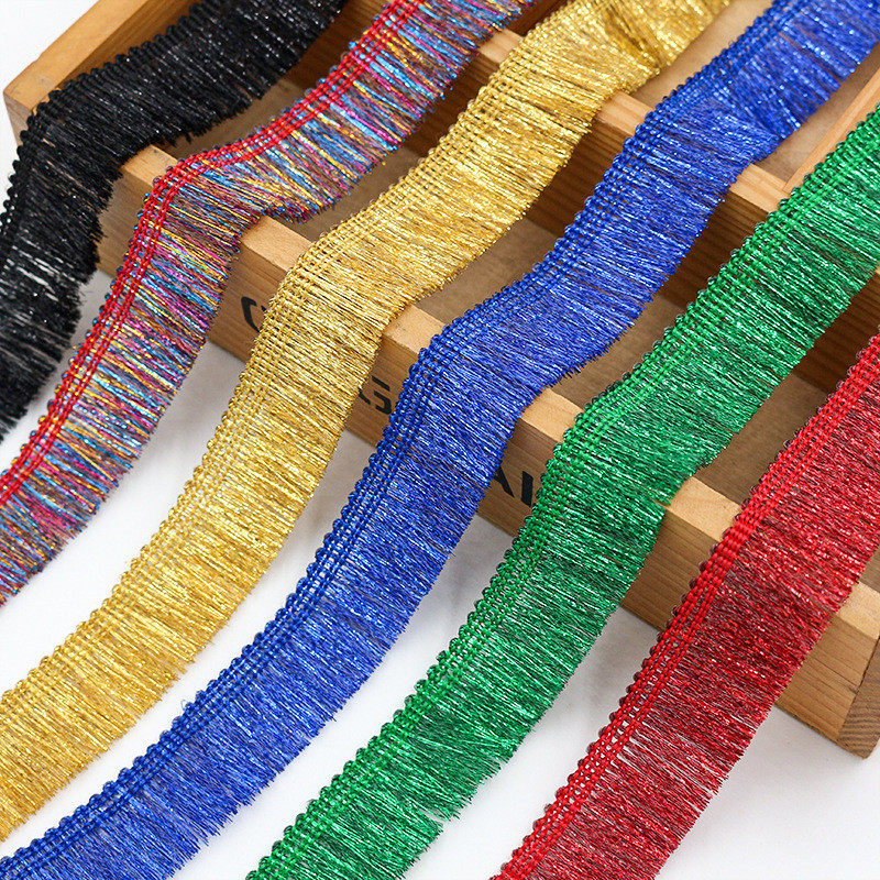 25 หลา 2.5 ซม. กว้าง Metallic Fringe Trim Tinsel DIY เครื่องแต่งกายเสื้อผ้าอุปกรณ์เสริมเงาพู่ลูกไม้