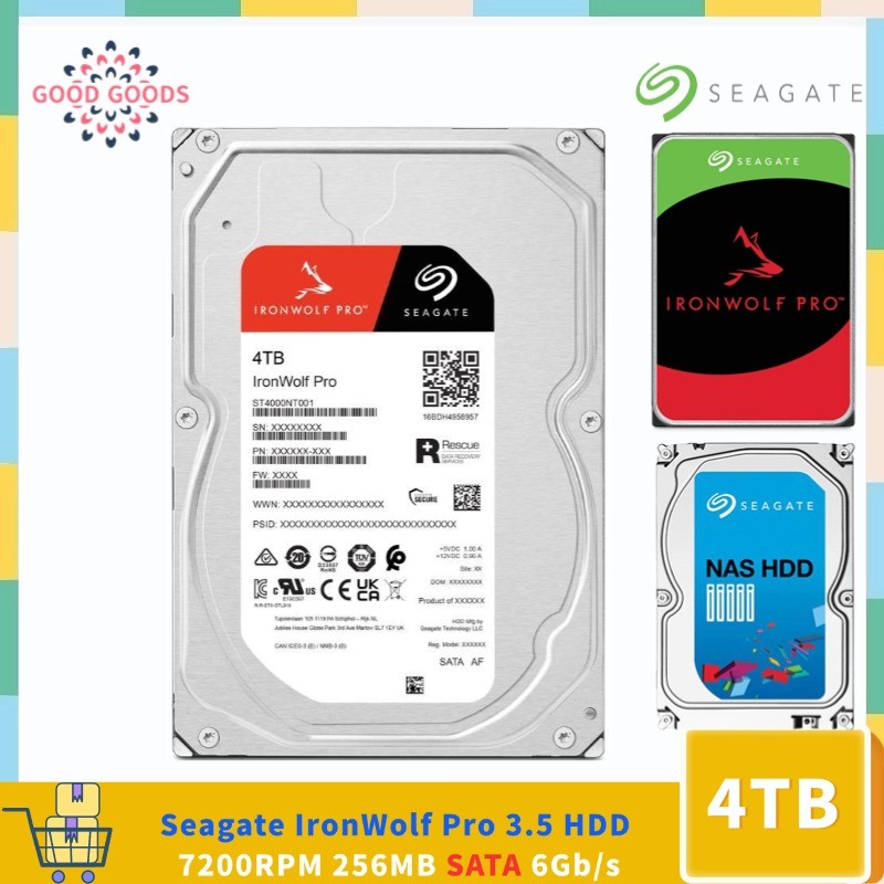 Seagate IronWolf Pro 4TB 3.5 HDD ST4000NT001 7200 RPM 256MB แคช SATA 6Gb/s ฮาร์ดไดรฟ์ภายใน NAS Stora