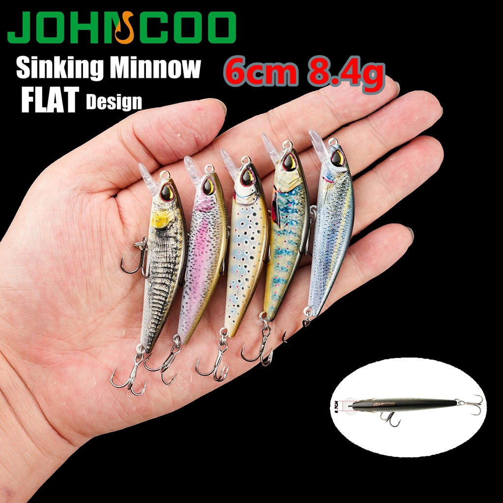 ตกปลา Lure เลเซอร์ผิว Sinking Minnow 6 ซม. 8.4g เหยื่อล่อเลเซอร์ 3D ตา 2 Hooks เครื่องใช้ตกปล