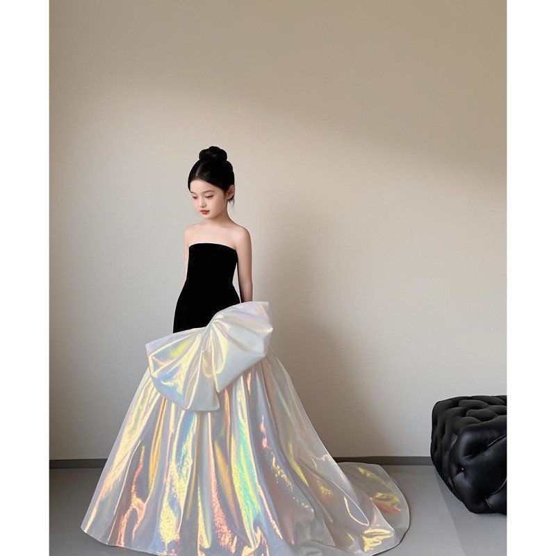 ชุดเด็กชุดเจ้าหญิงสาวกลางทีตารางแคทวอล์ที่ดีงามสาวประสิทธิภาพชุดยาวสีจับคู่การออกแบบ
