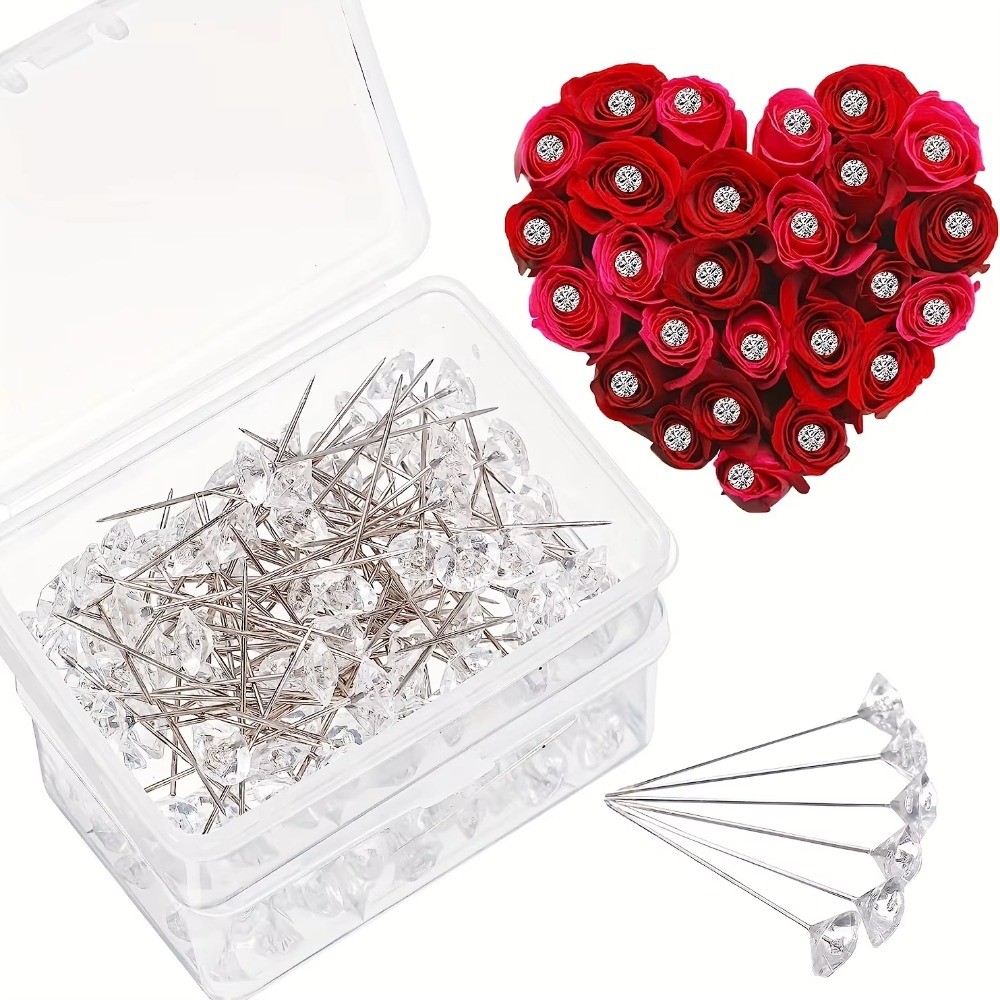 100 ชิ้นช่อดอกไม้ Pins ดอกไม้ Pin รอบเพชรคริสตัลดอกไม้ Pins Rhinestone งานแต่งงาน Corsages Pins เพชรหัวตรง Pin