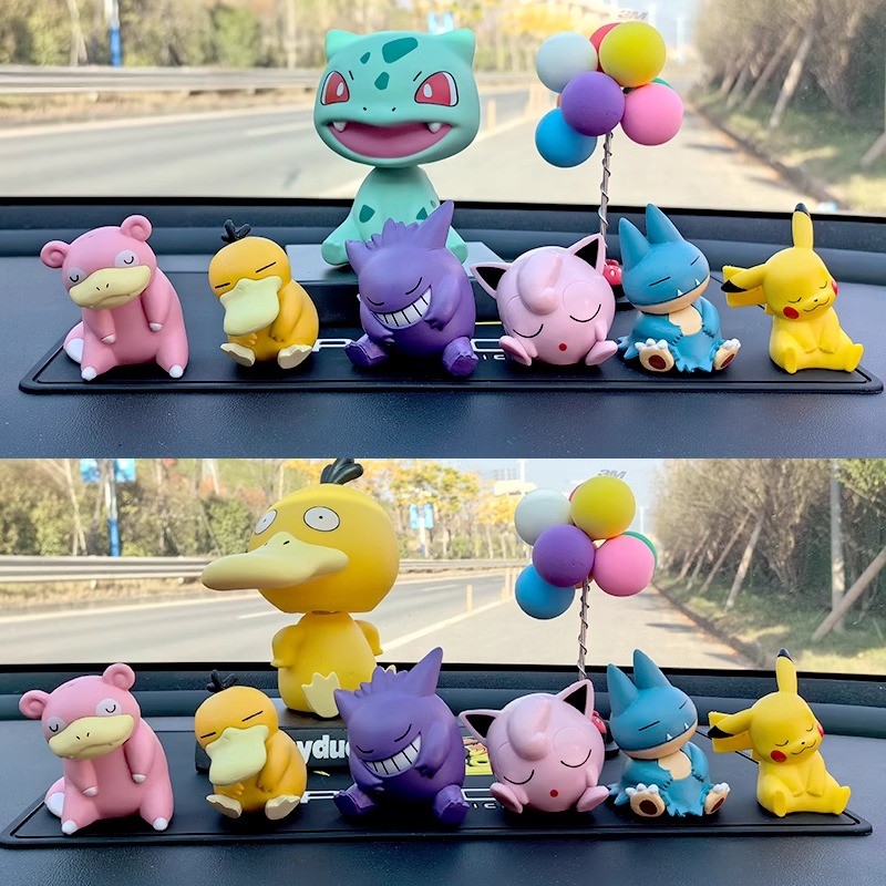 6 ชิ้น/เซ็ต Pokemon Pikachu Psyduck Gengar Jigglypuff Gonbe Slowpoke ไหล่ไหล่ Sleep PVC Action Figure ของเล่นตกแต่งรถ