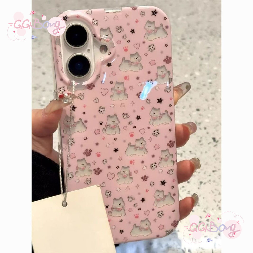 เคสป้องกันการตกหล่นลายลูกหมาน่ารักและหัวใจดาว เคสไอโฟน 16 เคส 16 11 13 15 12 14 Pro Max XR XS X Max 7 8 Plus SE 2020