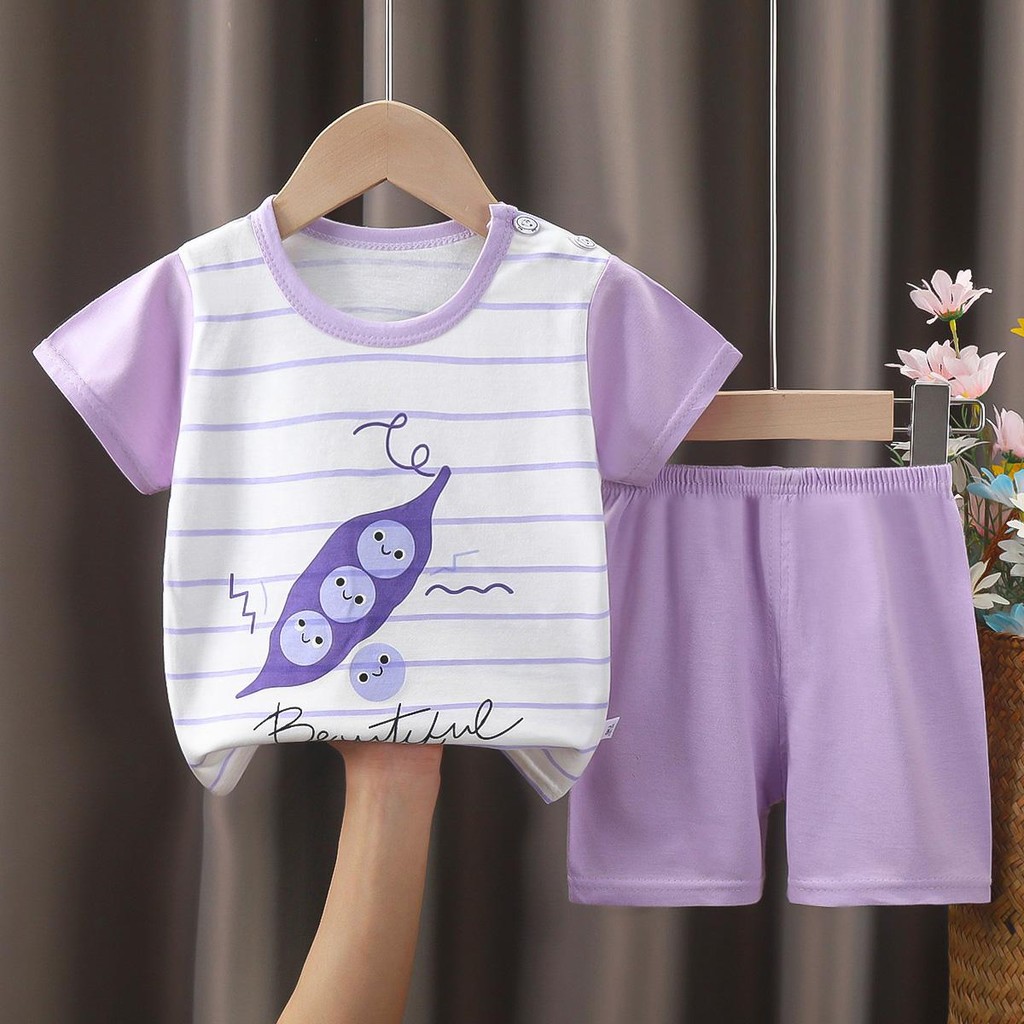เสื้อกีฬาเด็ก ชุดเซ็ตเสื้อ+กางเกง สั้นชุดเด็กลายการ์ตูนน่ารัก ผ้านิ่ม ใส่สบาย  เหมาะสำหรับเด็กอายุ 6เดือน - 6ปี "DA-C"