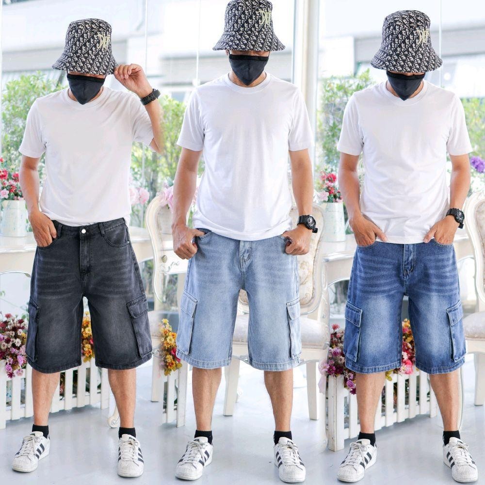 กางเกงยีนส์ขา3ส่วน ทรงคาโก้ กระเป๋าข้าง ผ้ายีนส์นิ่มใส่สบาย 09
