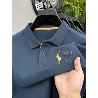 เสื้อโปโลแขนสั้นอเนกประสงค์พร้อมเย็บปักถักร้อยสีทองสำหรับกิจกรรมสบายๆและกึ่งทางการ