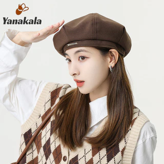 ส่งเร็ว🚚หมวกเบเร่ต์ Beret สไตล์เรโทร แฟชั่น พิมพ์ลายตัวอักษรโลหะ ผ้าสังเคราะห์นุ่ม สําหรับผู้หญิง มีหลายสี-Yanakala