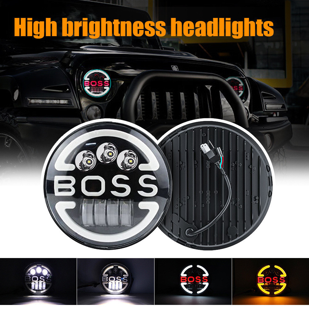 1/2PCS 7 นิ้ว h4 ไฟหน้า Hi-Lo รถ LED วิ่งโคมไฟ boss Angel Eyes 12 V 24 V สําหรับ Jeep Wrangler พริกไ
