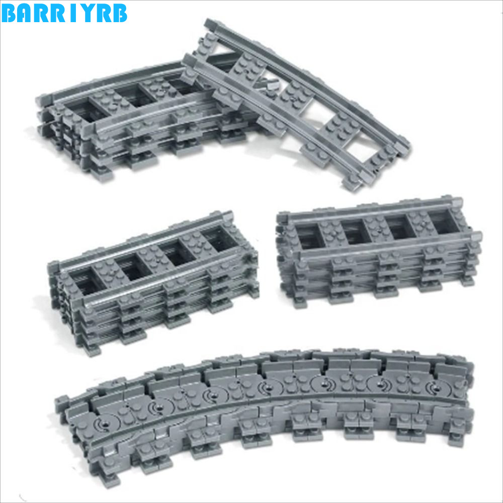 BARR1YRB อิฐสร้างรถไฟ, ตรงโค้งปุ่มสวิทช์รถไฟเมืองอาคารบล็อก, ของเล่นเด็กนุ่มรุ่นของเล่นยืดหยุ่นติดตามรางข้ามติดตามเด็กนักเรียน
