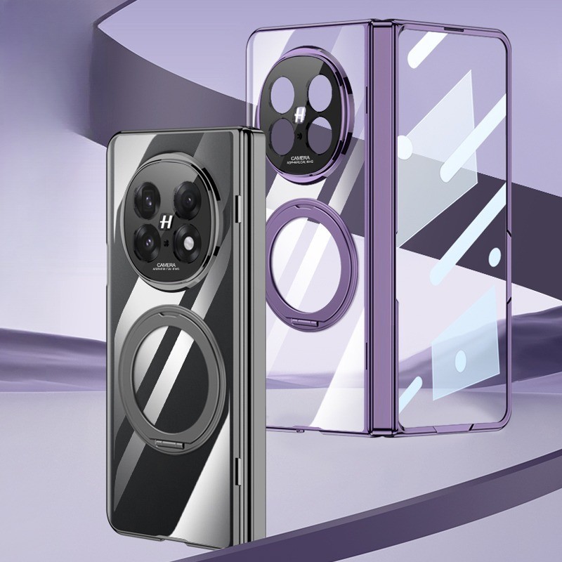 สําหรับ OPPO Find N5 กรณี GKK บานพับป้องกัน Hard PC ขาตั้งโปร่งใสฝาครอบดูดพร้อมกระจกนิรภัย