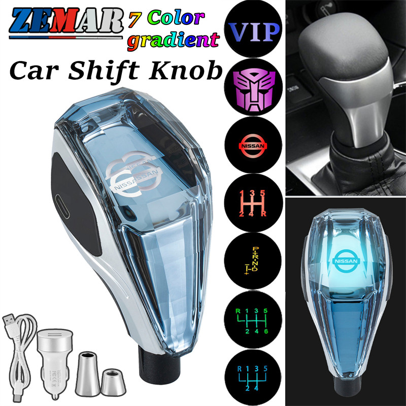 Nissan รถคริสตัลจับเกียร์ Shift Knob เรืองแสงเกียร์ สัมผัส เปิดใช้งาน หลายสี หัวเกียร์ ไฟ LED โลโก้ร