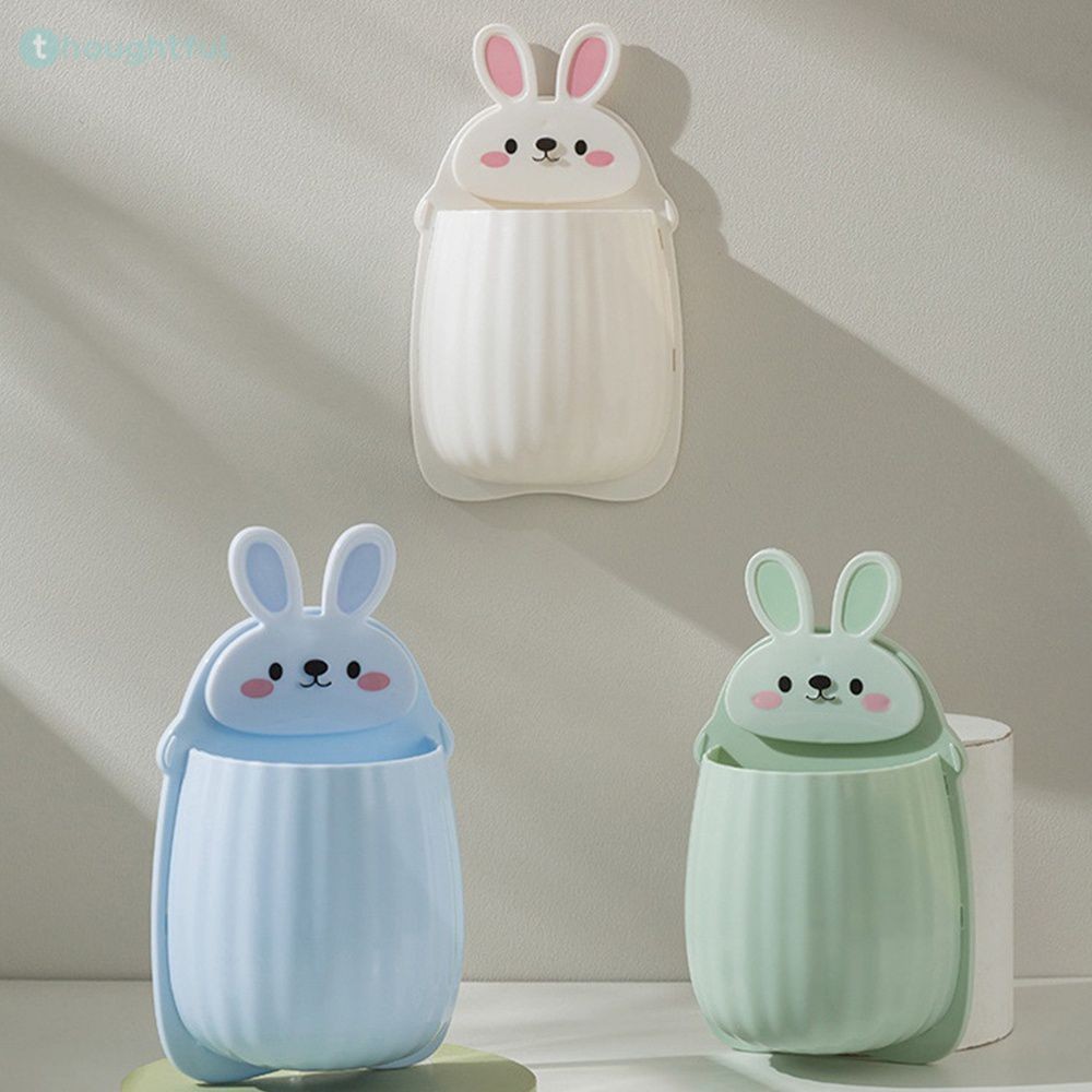 ชั้นวางแปรงสีฟันกระต่ายน่ารัก กล่องเก็บแปรงแต่งหน้าแบบไม่ต้องเจาะ ที่ใส่แปรงสีฟันติดผนังห้องน้ำ TH