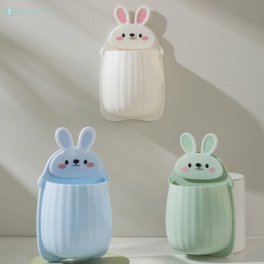 ชั้นวางแปรงสีฟันกระต่ายน่ารัก กล่องเก็บแปรงแต่งหน้าแบบไม่ต้องเจาะ ที่ใส่แปรงสีฟันติดผนังห้องน้ำ TH