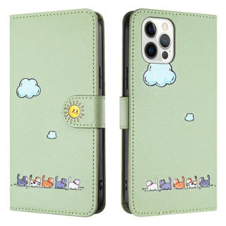เคส Case for iPhone 15 14 11 Pro Max 13 12 mini 6 6s 7 8 Plus SE 2020 2022 SE2 SE3 X XR XS เคสโทรศัพท์หนังฝาพับพร้อมช่องใส่บัตรสําหรับ Cartoon Cats Wallet PU Leather Cover With Card Slots Soft TPU Shell Hand Strap ซองมือถือ KTM