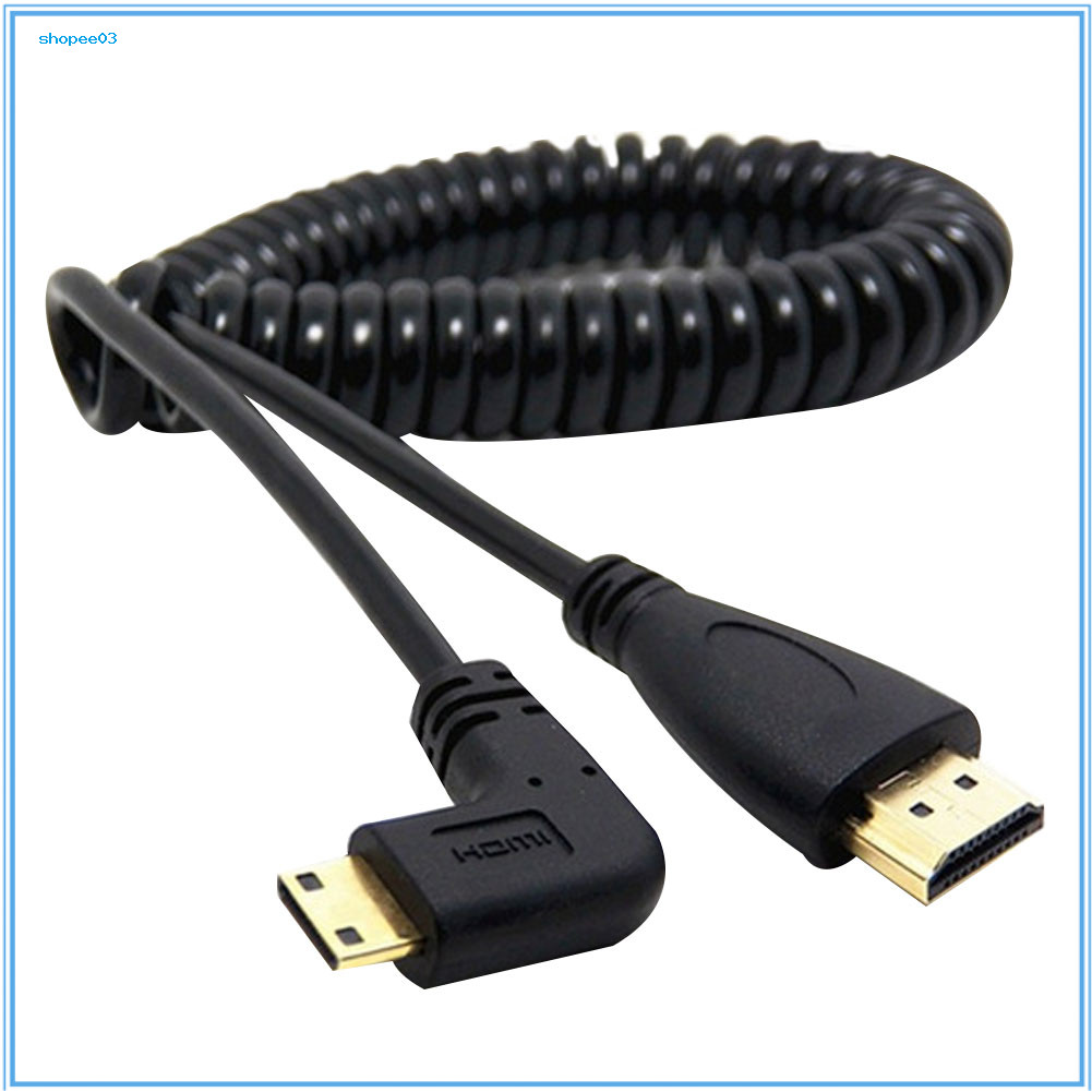 [NP] Mini HDMI เข้ากันได้กับ HDMI ชาย 90 องศามุมขวาอะแดปเตอร์สายสปริงสําหรับ SLR PC