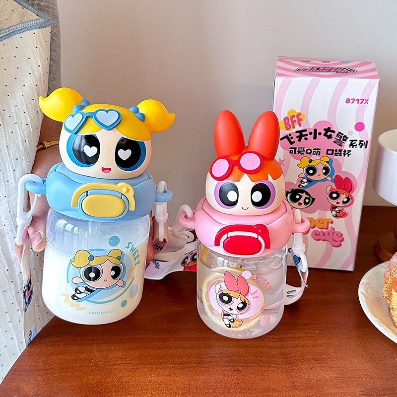 Flying Girl Police Water Bottle with Straw C Water Cup Student School Drop Proof Tritan Bottle BPA Free Plastic Cup